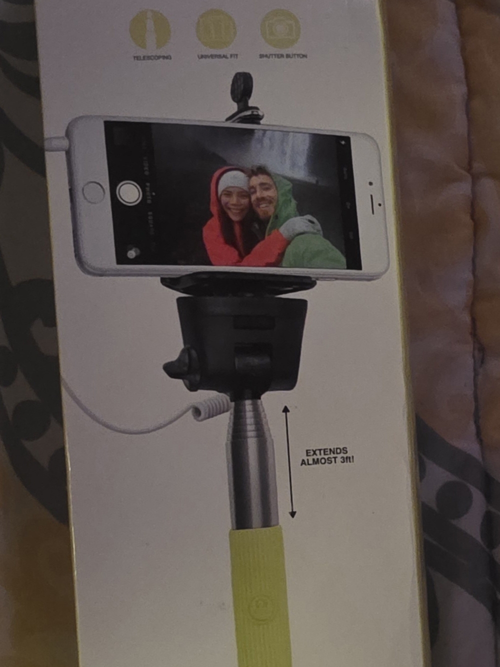 Yellowish/Lime Green Selfie Stick with Wired Shutter - Universal Phone Mount